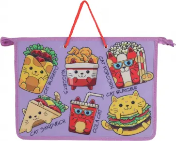 Папка Кошачий фаст-фуд, на шнурках,  А4 обложка книги