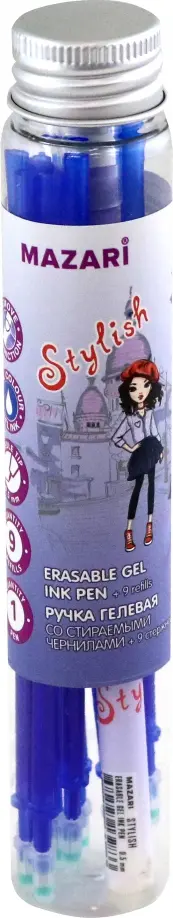Ручка гелевая со стираемыми чернилами Stylish, синяя, + 9 стержней, в ассортименте обложка книги