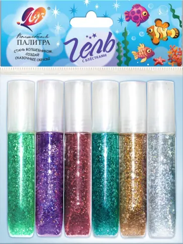 Гель с блестками, 6 цветов, в ассортименте обложка книги