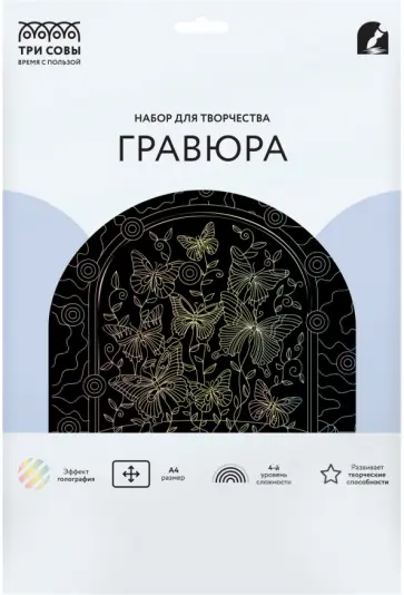 Гравюра с голографическим эффектом Бабочки, А4 обложка книги