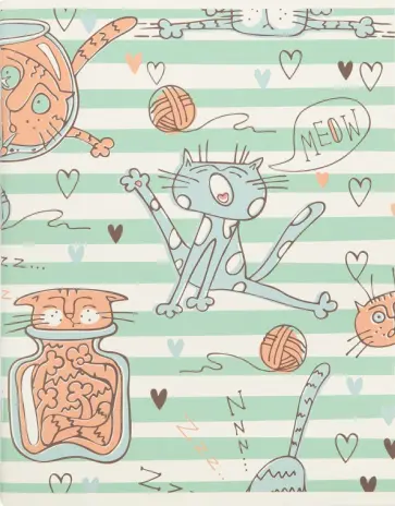 Тетрадь Забавные коты, бирюзовая полоска, А5, 96 листов, клетка Тетрадь Забавные коты, бирюзовая полоска, А5, 96 листов, клетка обложка книги