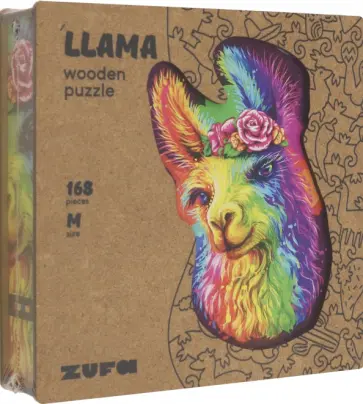 Деревянный пазл с двухслойной крышкой Лама, 168 деталей обложка книги