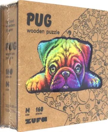 Пазл деревянный с двухслойной крышкой Мопс, 160 деталей обложка книги