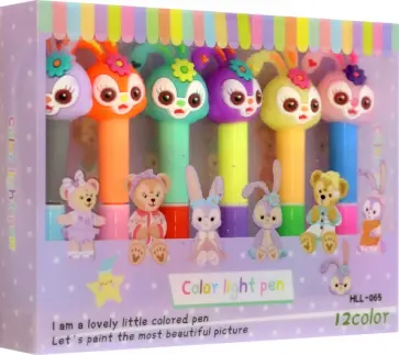 Набор мини-текстмаркеров Зайчата, 6 шт, 12 цветов обложка книги