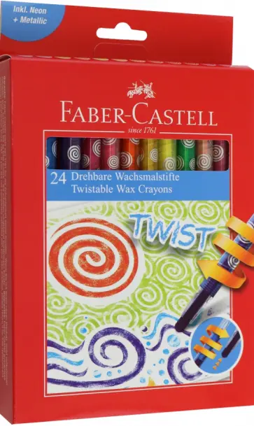 Мелки восковые, 24 цвета, выкручивающиеся обложка книги