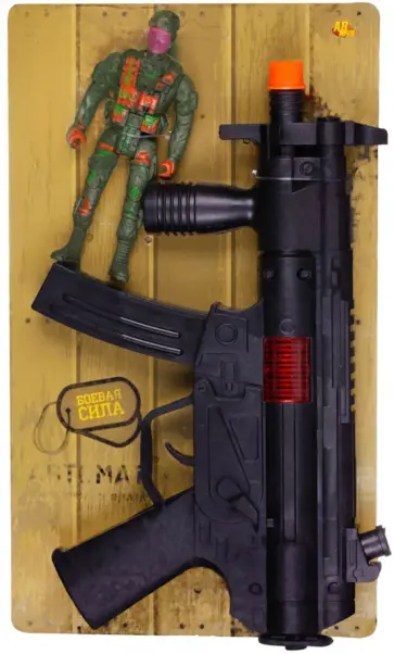 Автомат черный с фигуркой солдатика, на блистере обложка книги