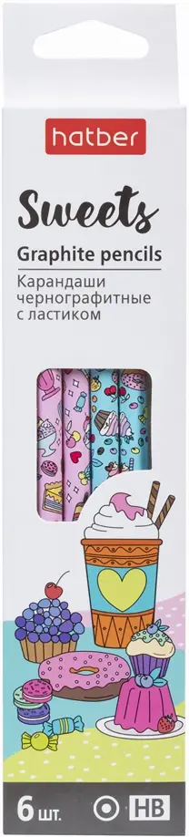 Набор карандашей, чернографитных, заточенных Sweets, с ластиком, HB, 6 штук обложка книги