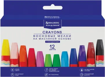 Восковые мелки утолщенные, масляные, Академия, 12 цветов обложка книги