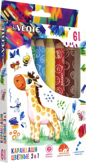 Карандаши цветные восковые Jumbo 3 в 1, 6 цветов обложка книги