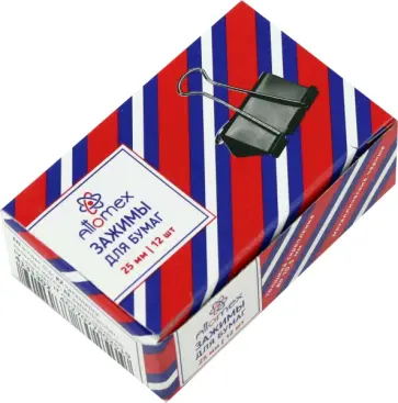 Зажим для бумаг, 25 мм, 12 шт обложка книги