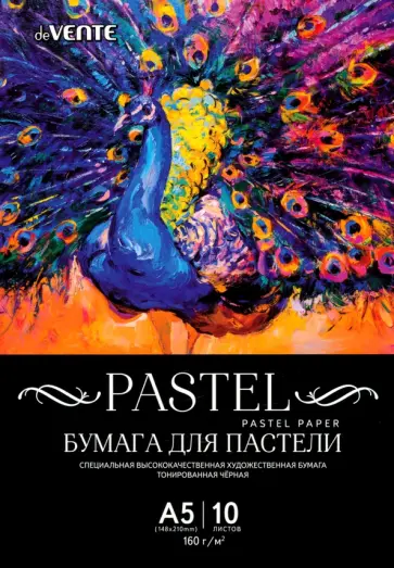Бумага для пастели, А5, 10 листов, черная обложка книги