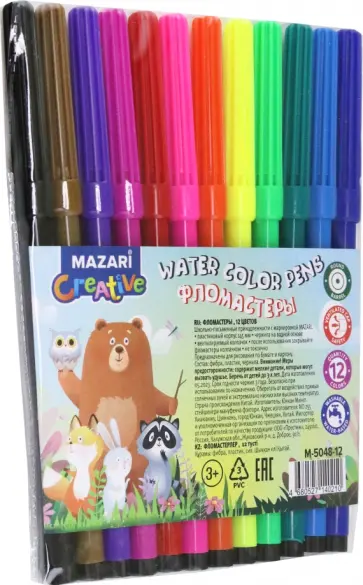 Фломастеры Веселые животные, 12 цветов обложка книги