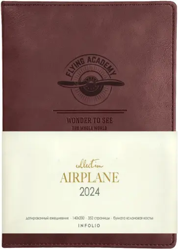 Ежедневник датированный на 2024 год Airplane, бордовый, А5, 176 листов обложка книги