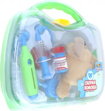 Игровой набор Маленький доктор. Скорая помощь для животных с чемоданчиком и плюшевой собачкой обложка книги