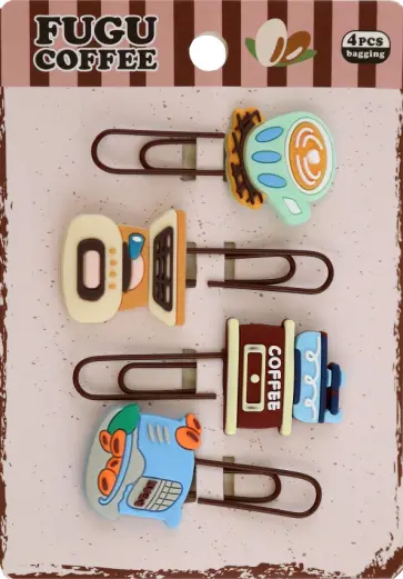 Закладки-скрепки Fugu Coffee, 4 шт обложка книги