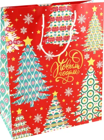 Пакет подарочный Елки на красном обложка книги