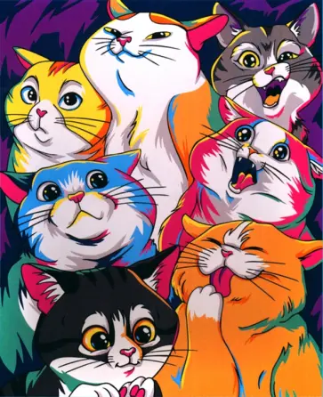 Картина по номерам на холсте Яркие котики обложка книги