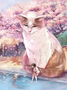 Алмазная мозаика Кот в сакуре обложка книги