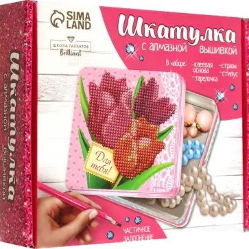 Алмазная вышивка на шкатулке Тюльпаны обложка книги