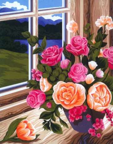 Картина по номерам на холсте Букет роз на окне обложка книги