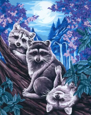 Картина по номерам на холсте Еноты под луной обложка книги