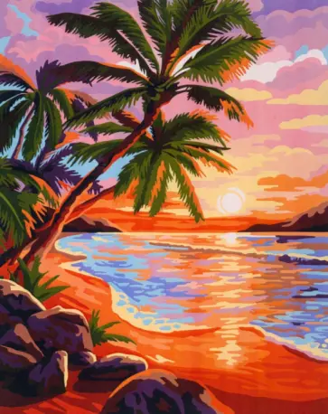 Картина по номерам на холсте с подрамником Закат на море обложка книги